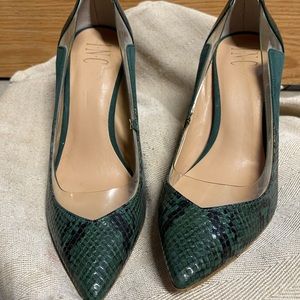 INC Green Snake Patterned Heels